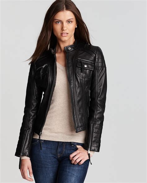 michael kors snap collar moto leather jacket|Michael Kors motorcycle jackets.